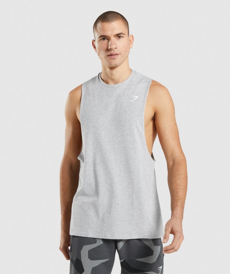 Men\'s Gymshark Critical 2.0 Drop Arm Tanks Light Grey | NZ 5PXGMD